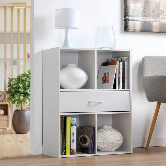 Meuble de rangement ORIGAME - 4 cases, 1 tiroir (blanc) Meuble de rangement ORIGAME - 4 cases, 1 tiroir (blanc)